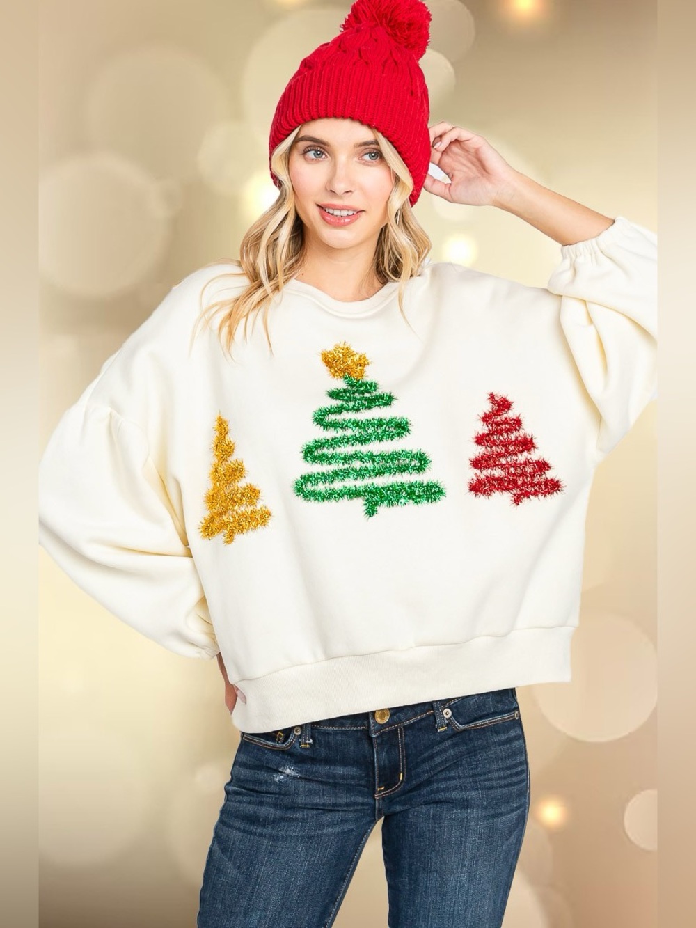 Oddi PLUS Ivory Christmas Tree Oversized Sweatshirt